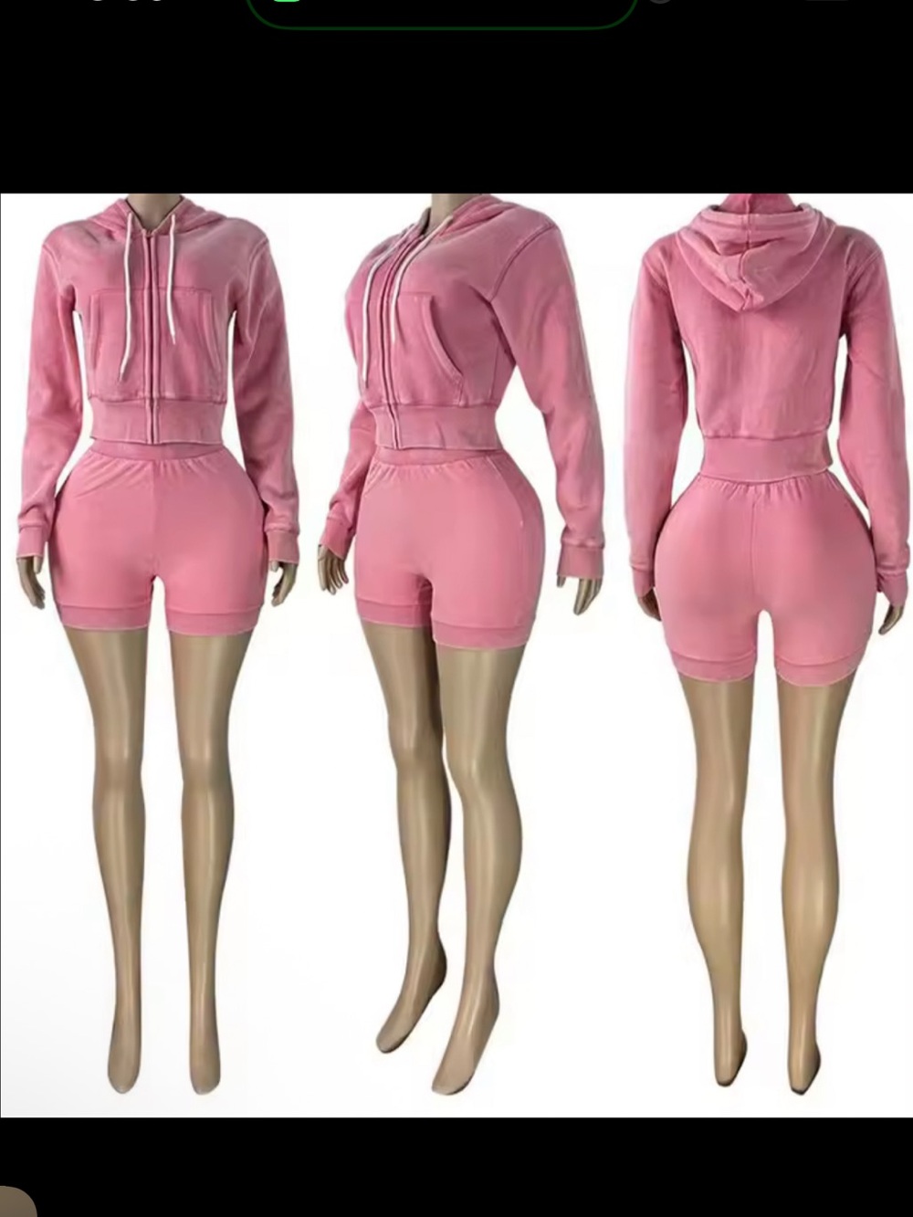 Women's Pink Cropped Hoodie & High-Waist Shorts Set
